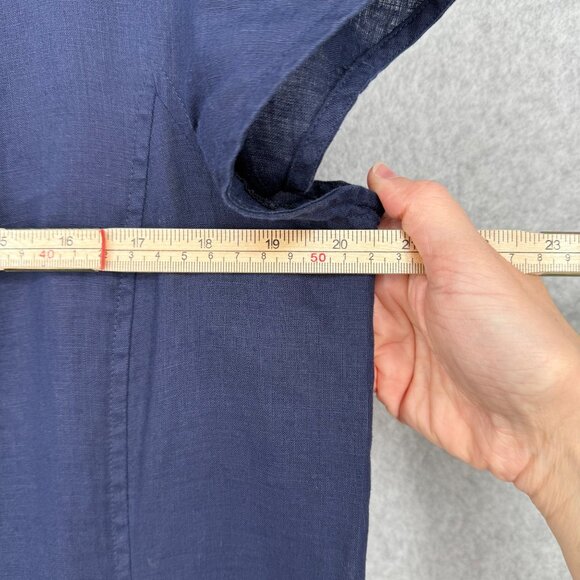 Eileen Fisher Organic Linen Shift Dress Size M Navy Blue Pockets Classic SS EUC - Picture 11 of 12